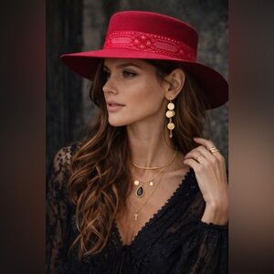 LACK OF COLOR RED SIERRA WIDE BRIM FLAT TOP HAT SMALL BRAND NEW WITH TAGS